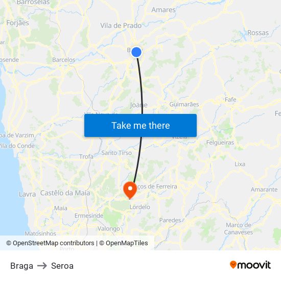 Braga to Seroa map