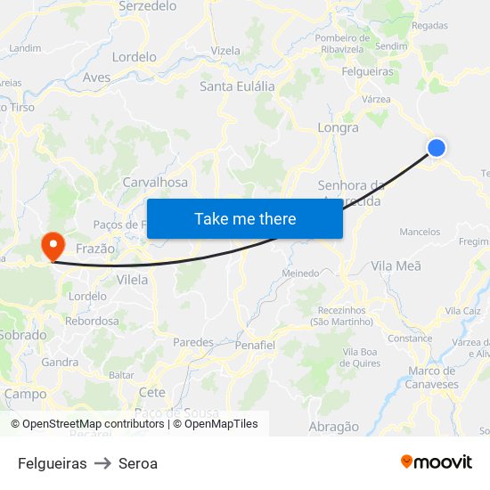Felgueiras to Seroa map