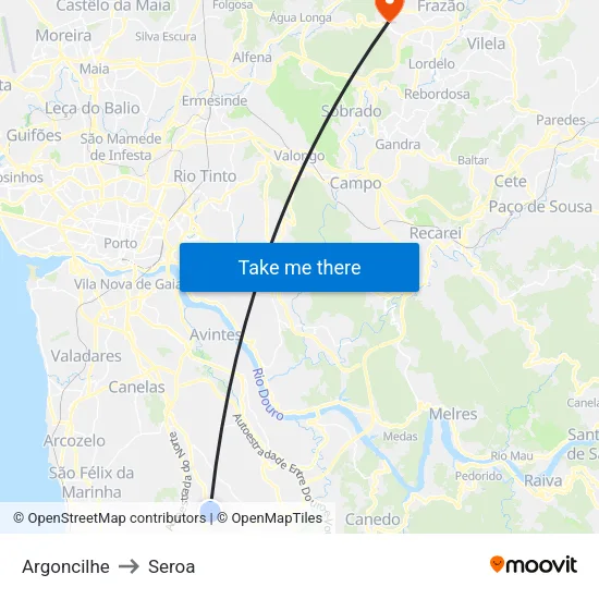 Argoncilhe to Seroa map