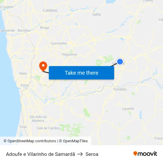 Adoufe e Vilarinho de Samardã to Seroa map