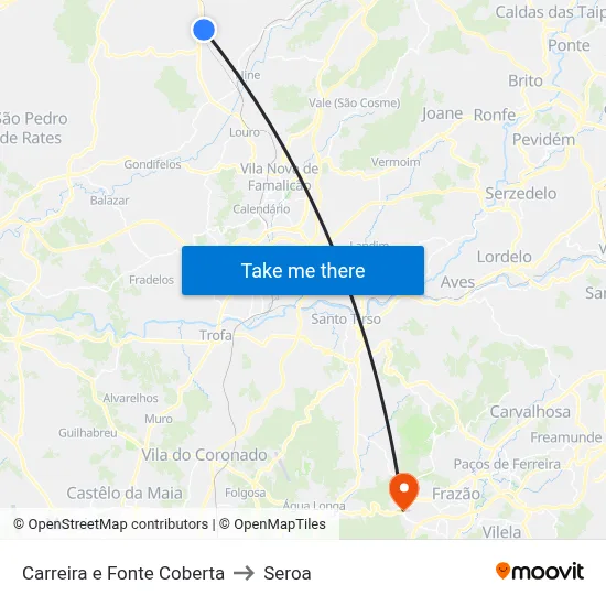 Carreira e Fonte Coberta to Seroa map