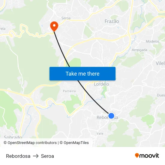 Rebordosa to Seroa map