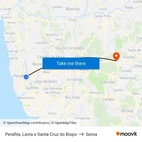 Perafita, Lavra e Santa Cruz do Bispo to Seroa map