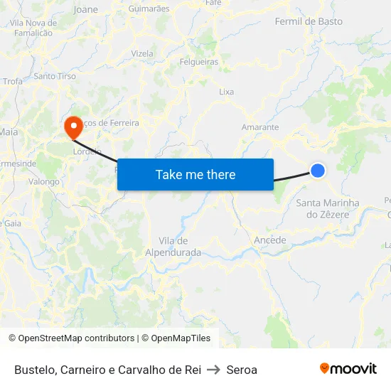 Bustelo, Carneiro e Carvalho de Rei to Seroa map