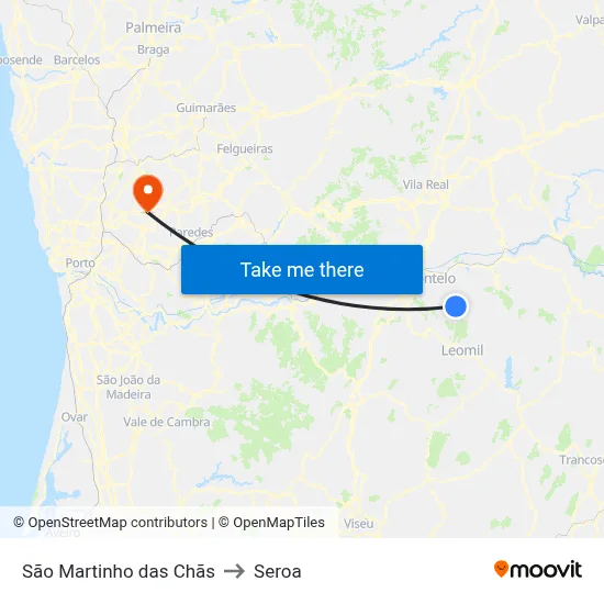 São Martinho das Chãs to Seroa map