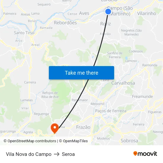 Vila Nova do Campo to Seroa map