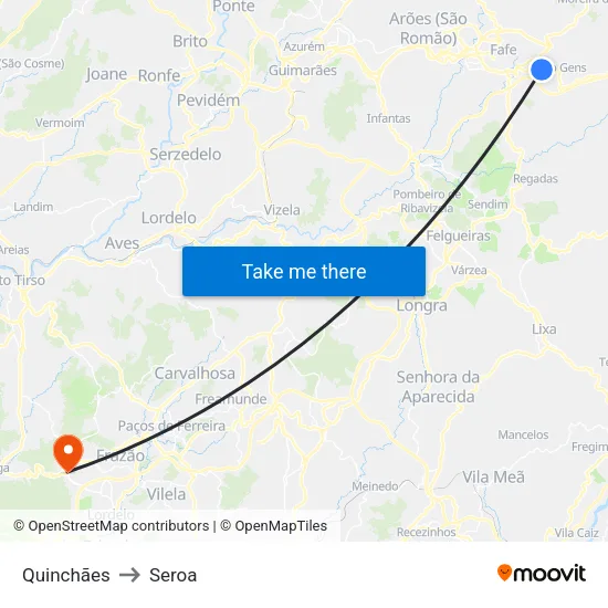 Quinchães to Seroa map