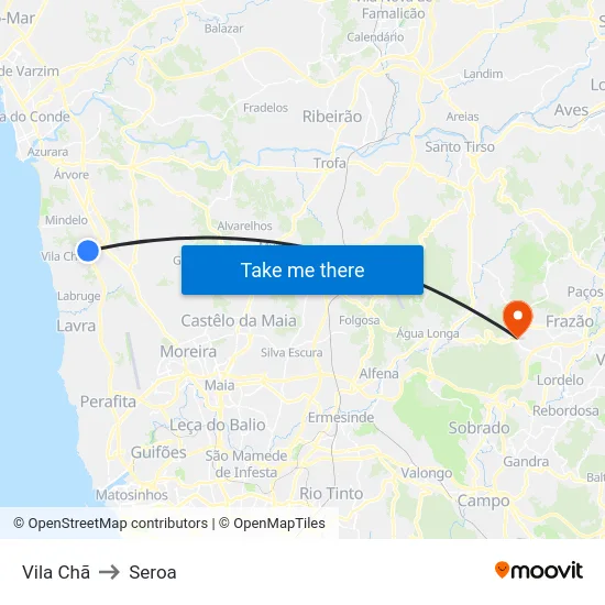 Vila Chã to Seroa map