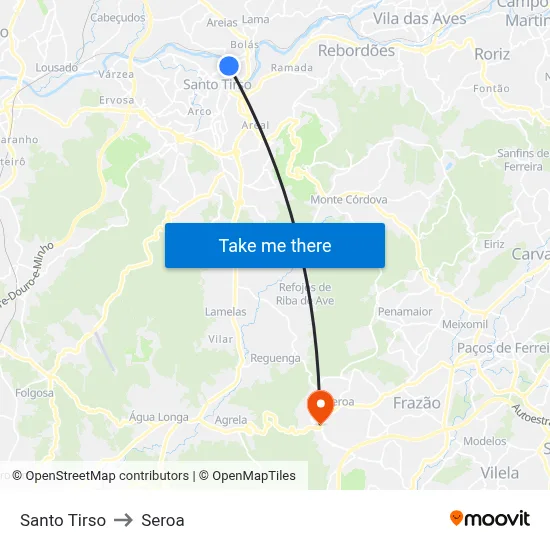 Santo Tirso to Seroa map