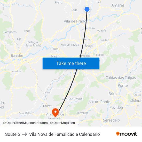 Soutelo to Vila Nova de Famalicão e Calendário map