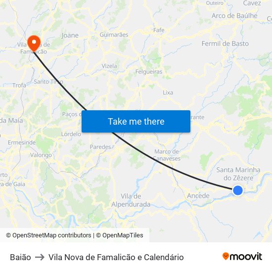 Baião to Vila Nova de Famalicão e Calendário map