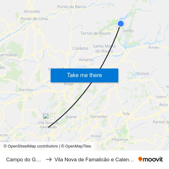 Campo do Gerês to Vila Nova de Famalicão e Calendário map