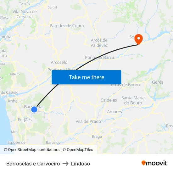 Barroselas e Carvoeiro to Lindoso map