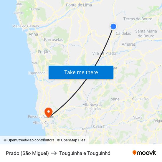 Prado (São Miguel) to Touguinha e Touguinhó map