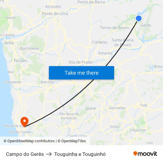 Campo do Gerês to Touguinha e Touguinhó map