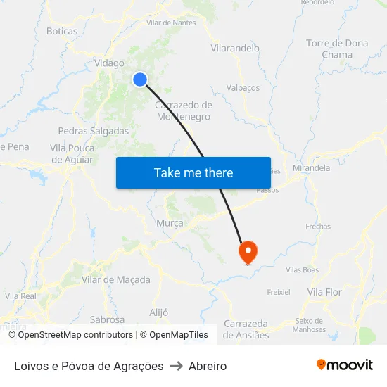 Loivos e Póvoa de Agrações to Abreiro map