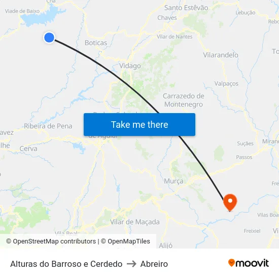 Alturas do Barroso e Cerdedo to Abreiro map