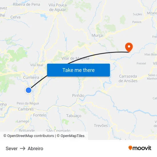 Sever to Abreiro map