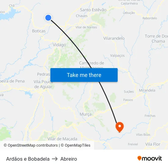 Ardãos e Bobadela to Abreiro map