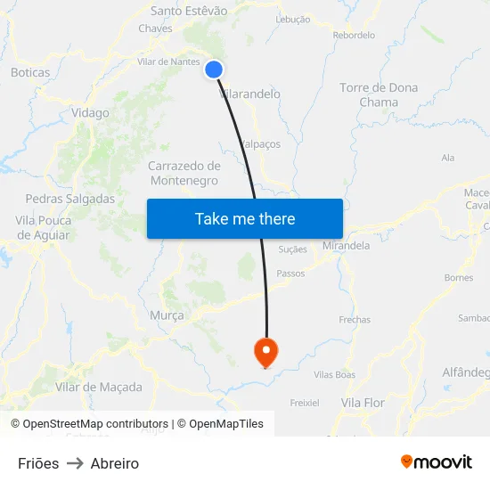 Friões to Abreiro map