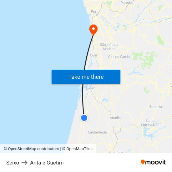 Seixo to Anta e Guetim map