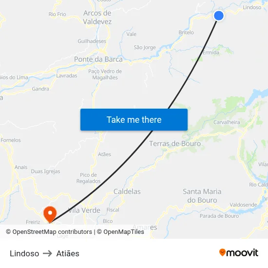 Lindoso to Atiães map