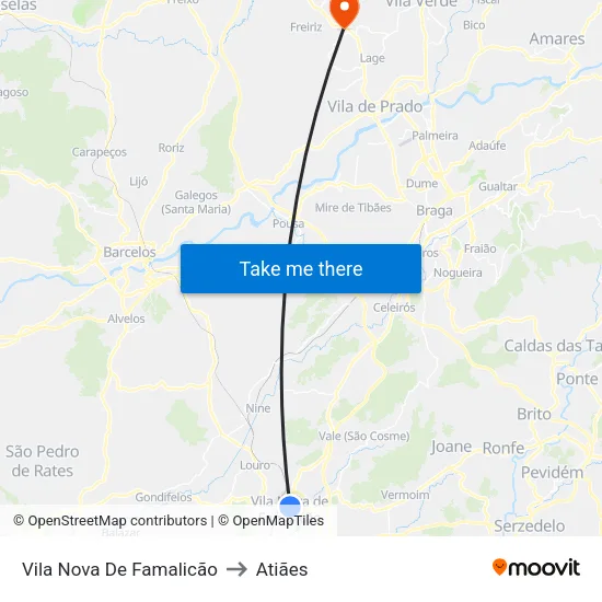 Vila Nova De Famalicão to Atiães map