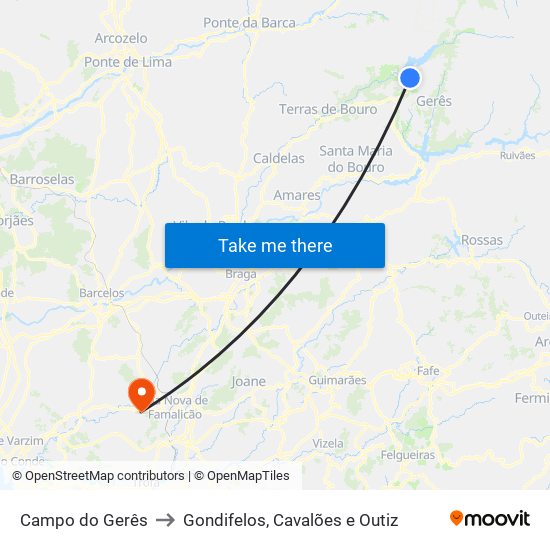 Campo do Gerês to Gondifelos, Cavalões e Outiz map