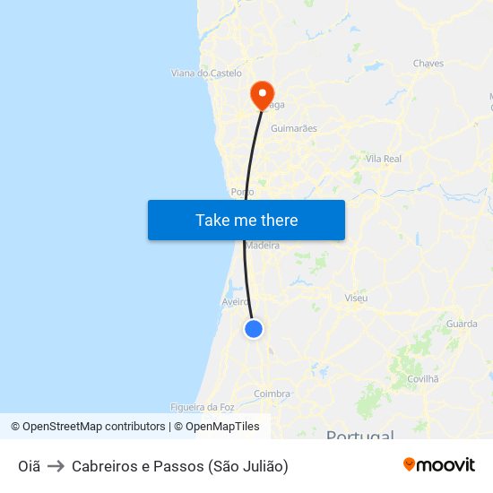 Oiã to Cabreiros e Passos (São Julião) map