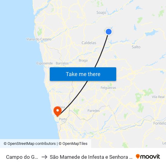 Campo do Gerês to São Mamede de Infesta e Senhora da Hora map