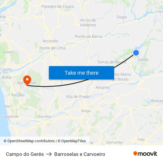 Campo do Gerês to Barroselas e Carvoeiro map