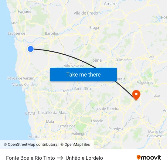 Fonte Boa e Rio Tinto to Unhão e Lordelo map