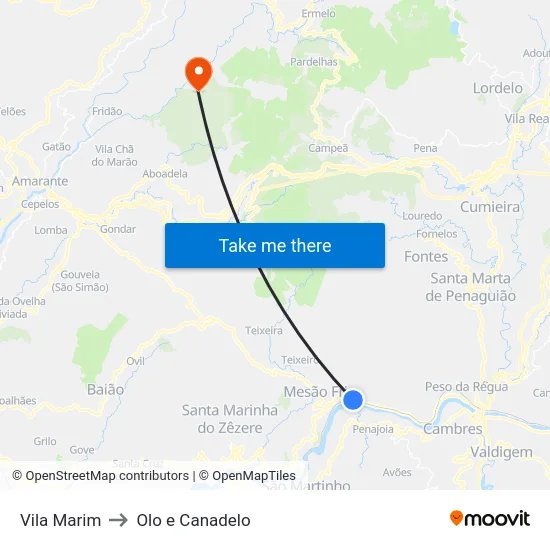 Vila Marim to Olo e Canadelo map