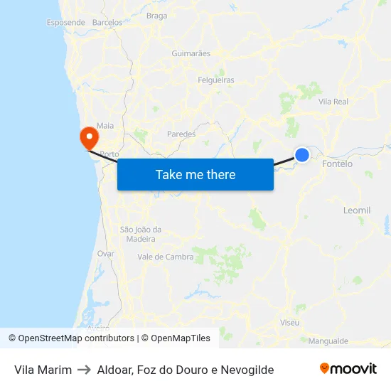 Vila Marim to Aldoar, Foz do Douro e Nevogilde map