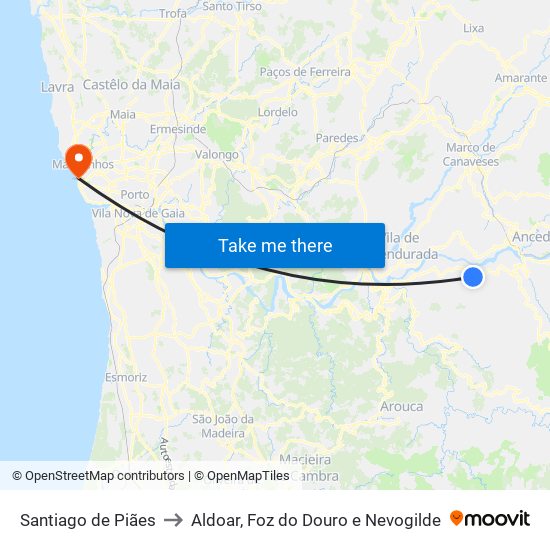 Santiago de Piães to Aldoar, Foz do Douro e Nevogilde map