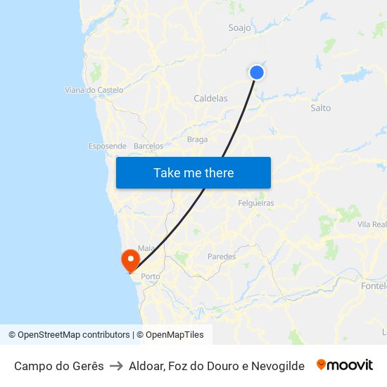 Campo do Gerês to Aldoar, Foz do Douro e Nevogilde map