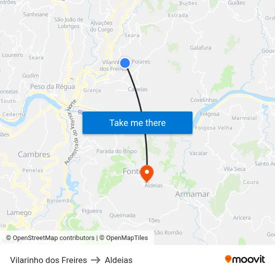Vilarinho dos Freires to Aldeias map