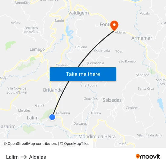 Lalim to Aldeias map