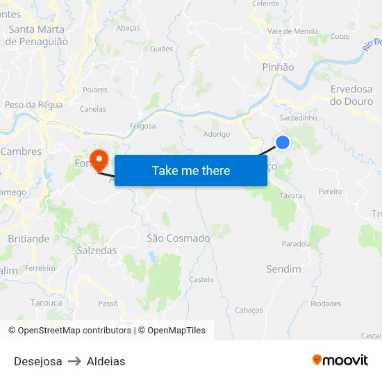 Desejosa to Aldeias map