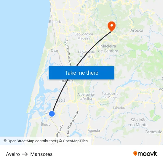 Aveiro to Mansores map