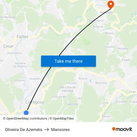 Oliveira De Azeméis to Mansores map