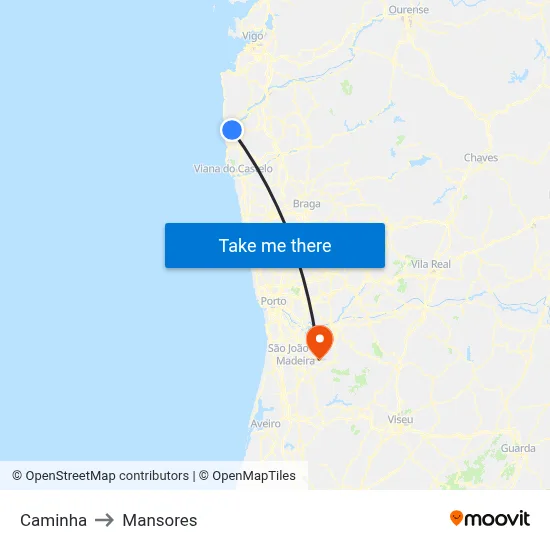Caminha to Mansores map
