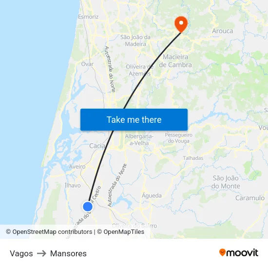 Vagos to Mansores map