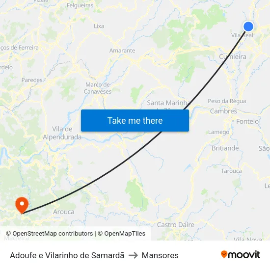 Adoufe e Vilarinho de Samardã to Mansores map