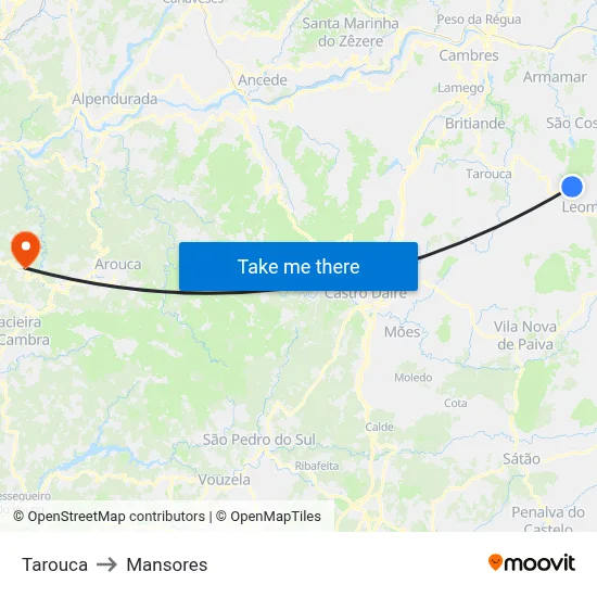 Tarouca to Mansores map