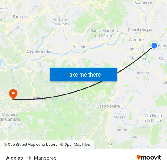 Aldeias to Mansores map