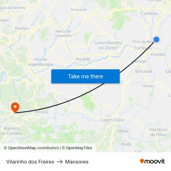 Vilarinho dos Freires to Mansores map