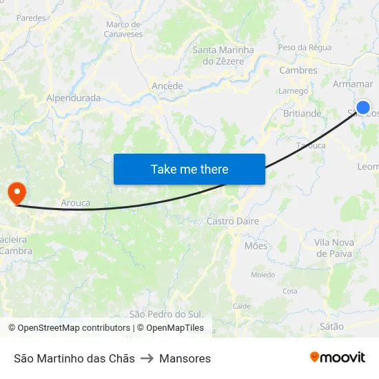 São Martinho das Chãs to Mansores map