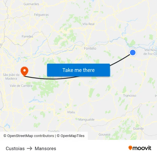 Custoias to Mansores map