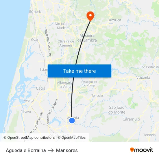 Águeda e Borralha to Mansores map